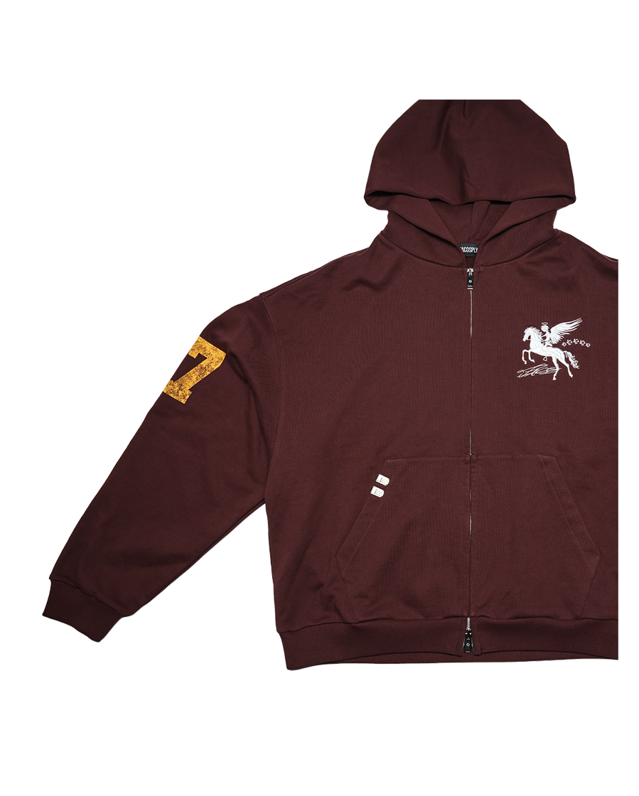 FALLING ANGEL ZIP UP HOODIE - BURGUNDY