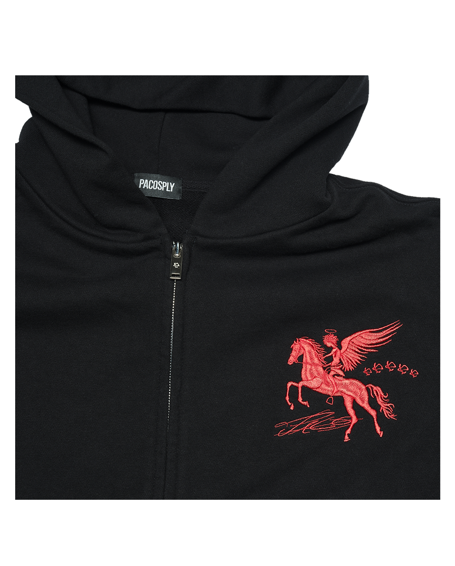 FALLING ANGEL ZIP UP HOODIE - BLACK
