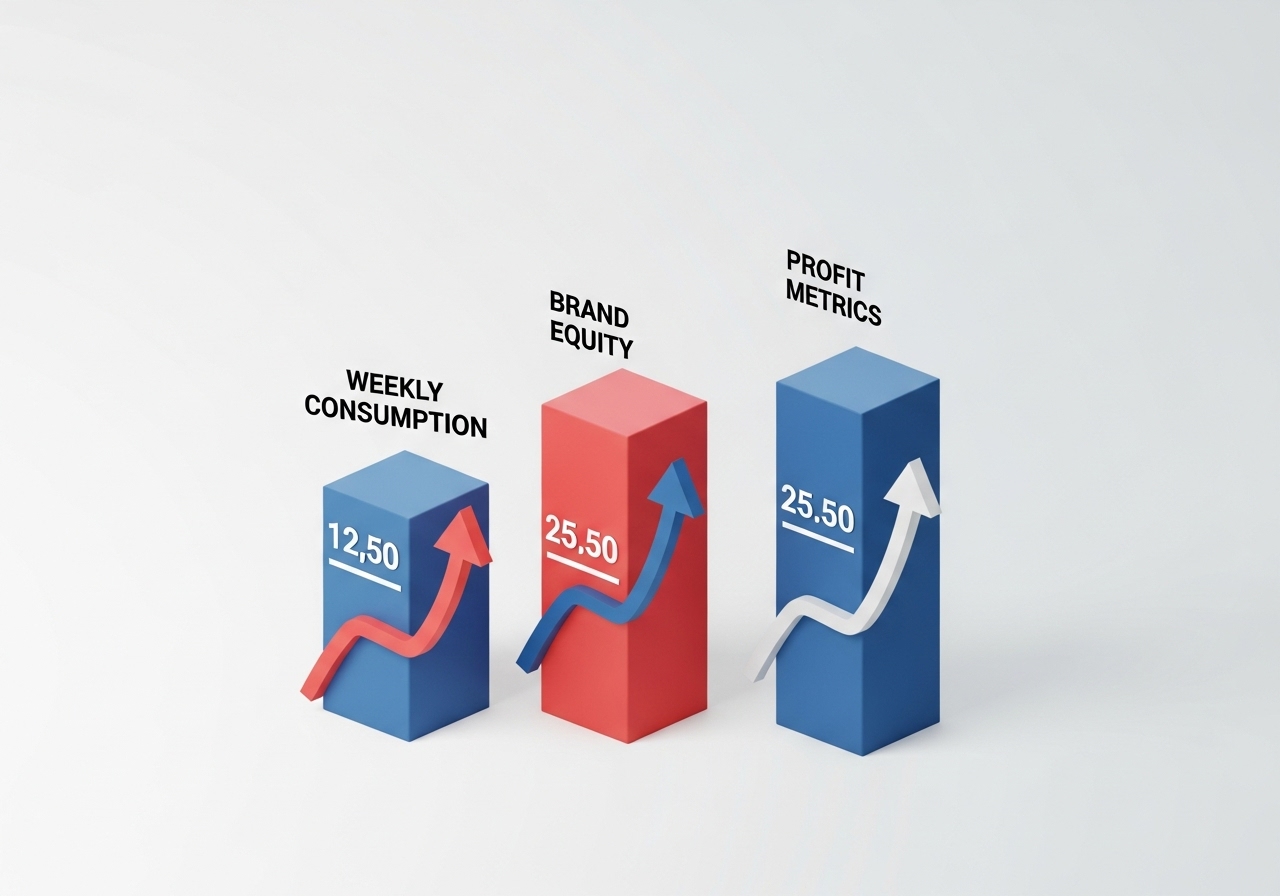 코카콜라는 모든 마케팅 활동을 세 가지 핵심 지표로 평가합니다. 첫째, 주간 소비 수준(Weekly Consumption)입니다. 광고 집행 전후로 코카콜라를 마시는 사람의 비율과 빈도가 어떻게 변했는지 추적합니다. 이는 단순한 매출 수치보다 소비자 행동의 본질적 변화를 보여줍니다. 둘째, 브랜드 자산(Brand Equity)입니다. 소비자가 코카콜라를 어떻게 인식하는지, 경쟁사 대비 선호도가 어떤지 측정합니다. 이는 장기적인 브랜드 가치를 나타내는 지표입니다. 셋째, 투자 수익(Profit from Investment)입니다. 마케팅 비용을 투자로 보고, 그 투자가 만들어낸 실제 이익을 계산합니다.