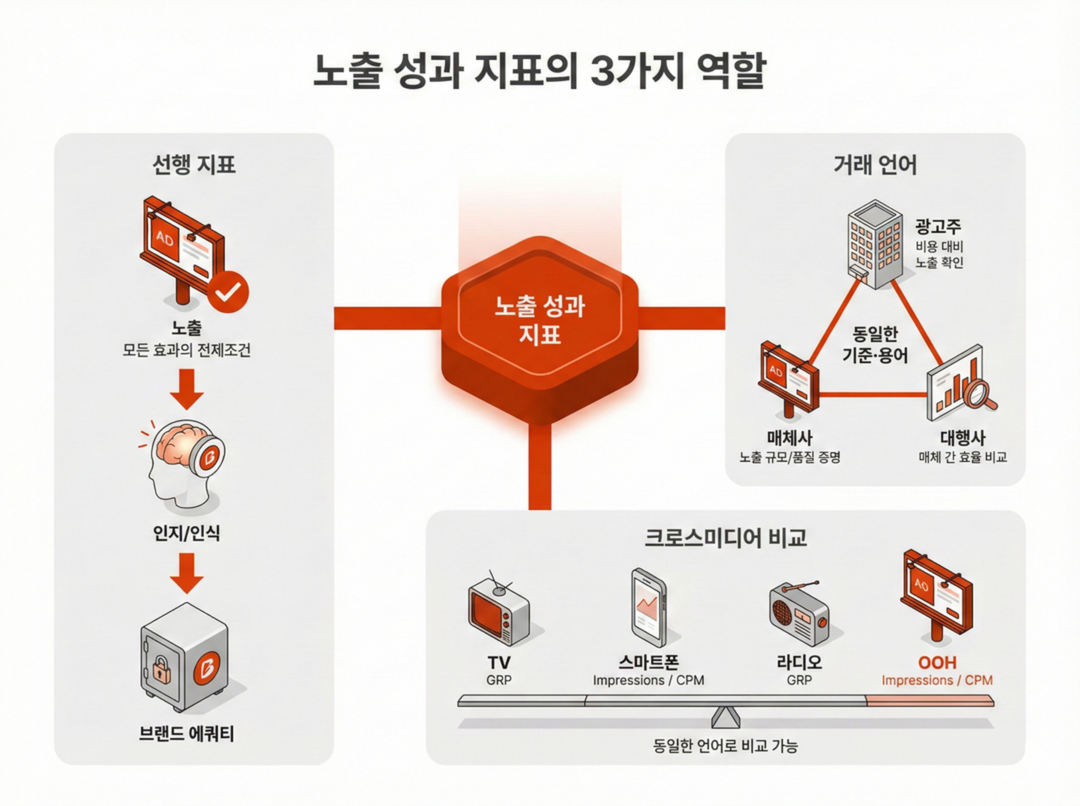 노출 성과지표의 3가지 역할 - 옥외광고 성과 측정 가이드라인 삽입 인포그래픽