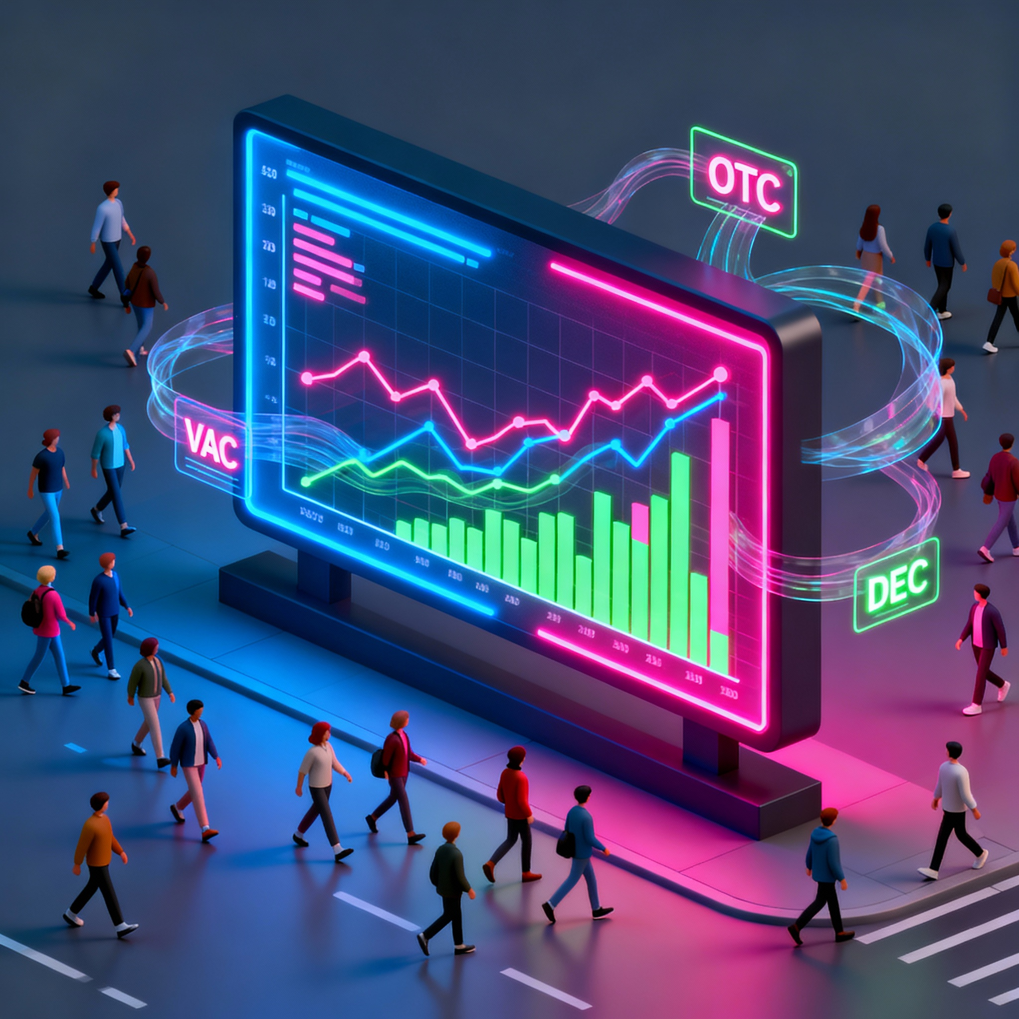 업계 표준 KPI 프레임워크: OTC, VAC, DEC의 차이 옥외광고 측정의 기본은 노출 계산입니다. 하지만 "노출"이라는 단어에도 세 가지 레벨이 있습니다. OTC(Opportunity to Contact)는 광고를 볼 수 있는 기회를 의미합니다. 강남역 전광판 앞을 하루에 10만 명이 지나간다면 OTC는 10만입니다. 하지만 이 중 실제로 전광판 쪽을 본 사람은 얼마나 될까요? VAC(Visually Adjusted Contact)는 아이트레킹 연구 데이터 등을 활용한 주목률 보정치를 바탕으로 실제로 광고를 본 사람의 수를 추정합니다. 보통 OTC의 30-50% 수준입니다. DEC(Daily Effective Circulation)는 하루 평균 유동인구를 의미하며, 인구 이동 & 교통 조사 데이터를 기반으로 계산합니다.