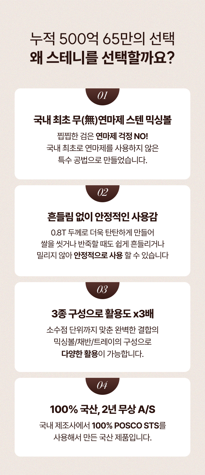 스테니 무연마제 스테인리스 믹싱볼 3종 세트 (볼+채반+트레이)