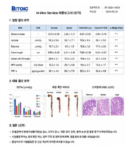 장내미생물 개선 동물모델 결과표 및 최종보고서 예시