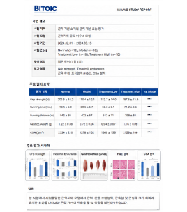 근력 근기능 개선 동물모델 결과표 및 최종보고서 예시