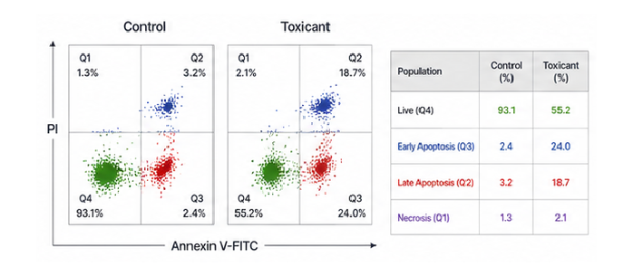 Annexin V PI FACS quadrant plot 결과 예시
