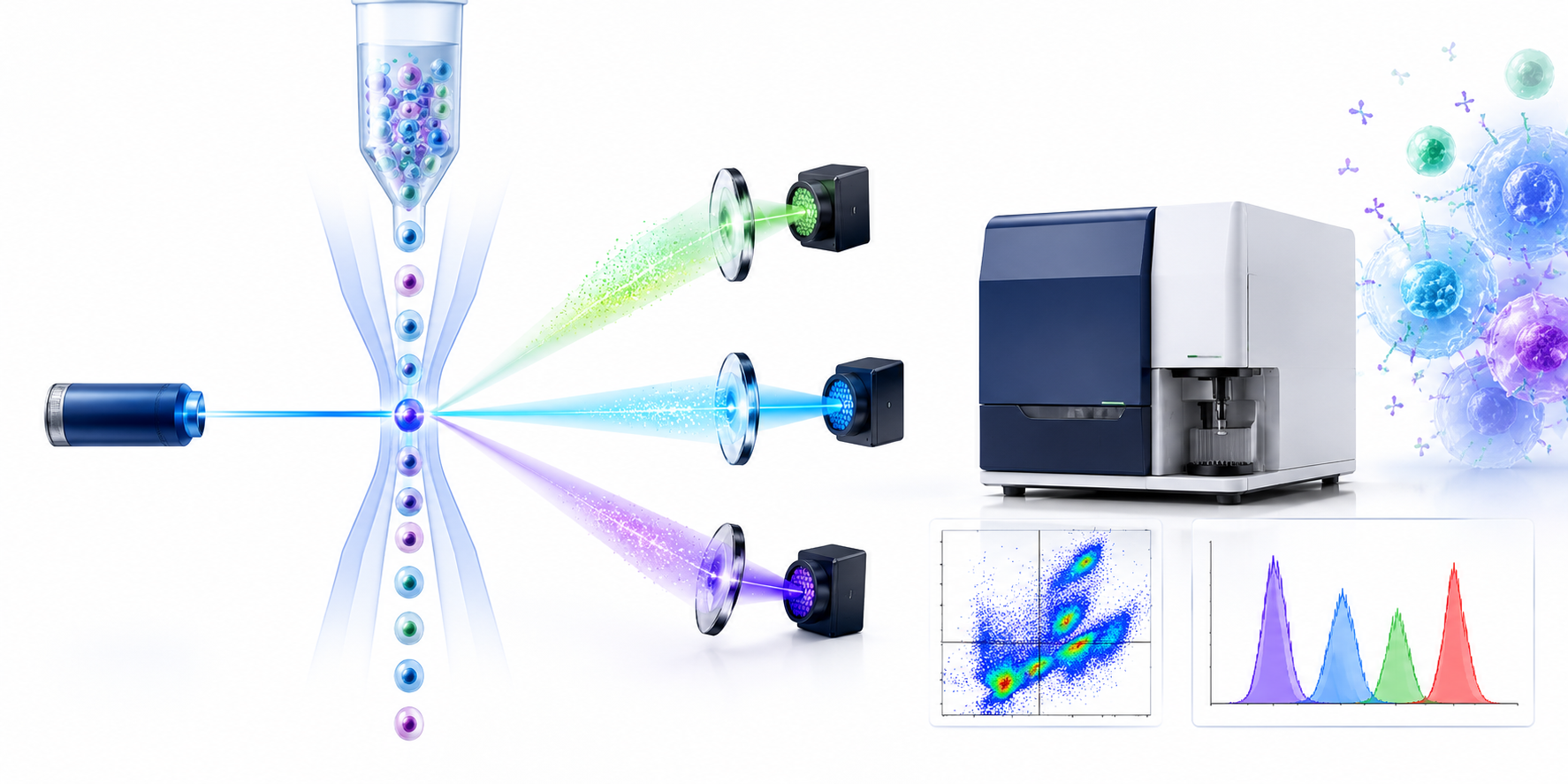 유세포 분석 sample laser detector 원리 이미지