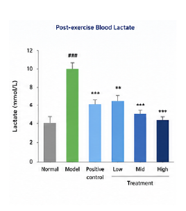 운동수행능력 개선 동물모델 혈중 lactate 감소 그래프 예시