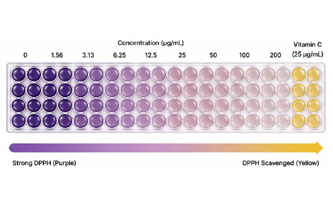 DPPH assay 96-well plate color change 결과 예시