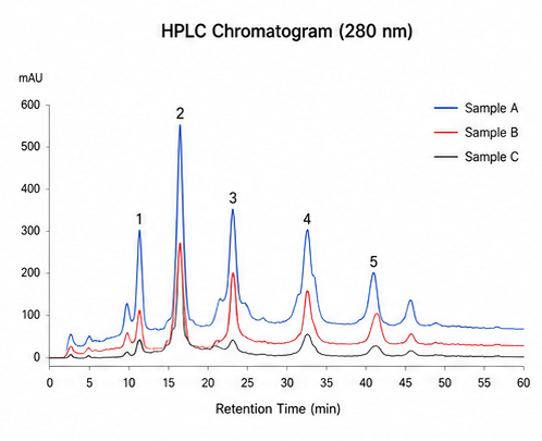 HPLC Chromatogram 결과 예시