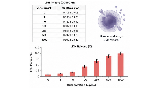LDH Release Assay 세포 손상 분석 결과 예시