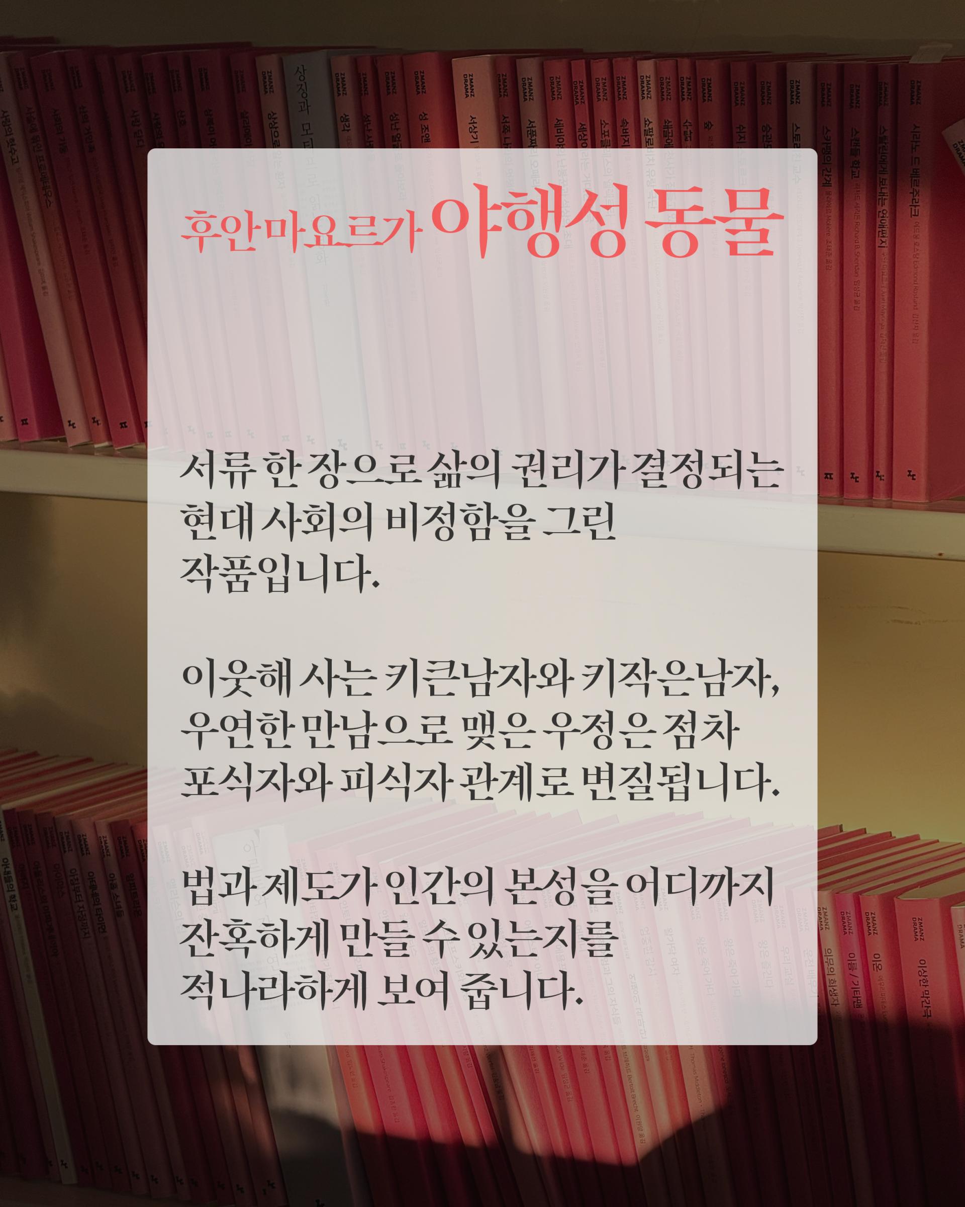 [낭독모임] 후안 마요르가의 <야행성 동물>(with. 유념)