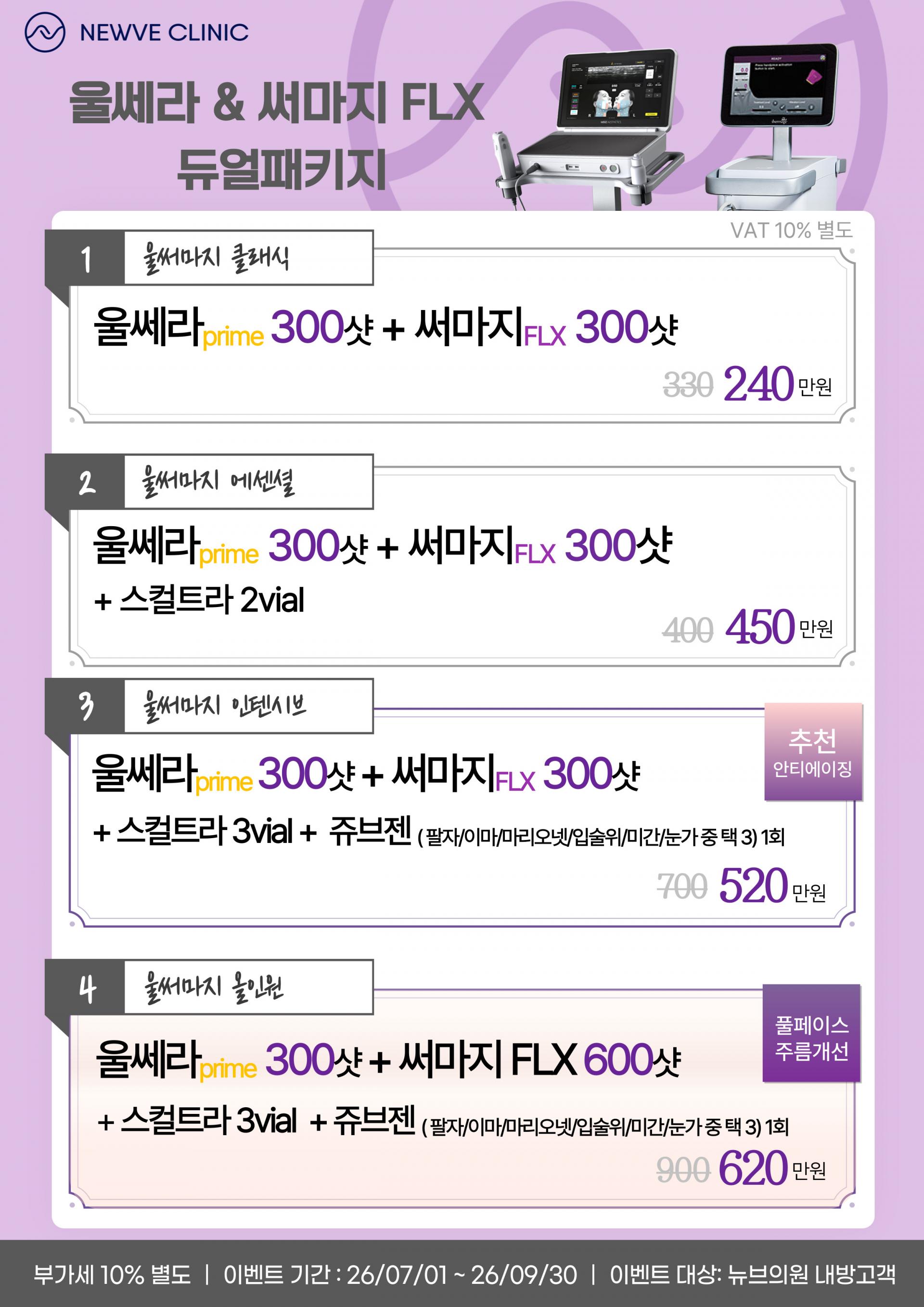 울써마지 가격안내  Ultherapy & Thermage FLX Combination Pricing