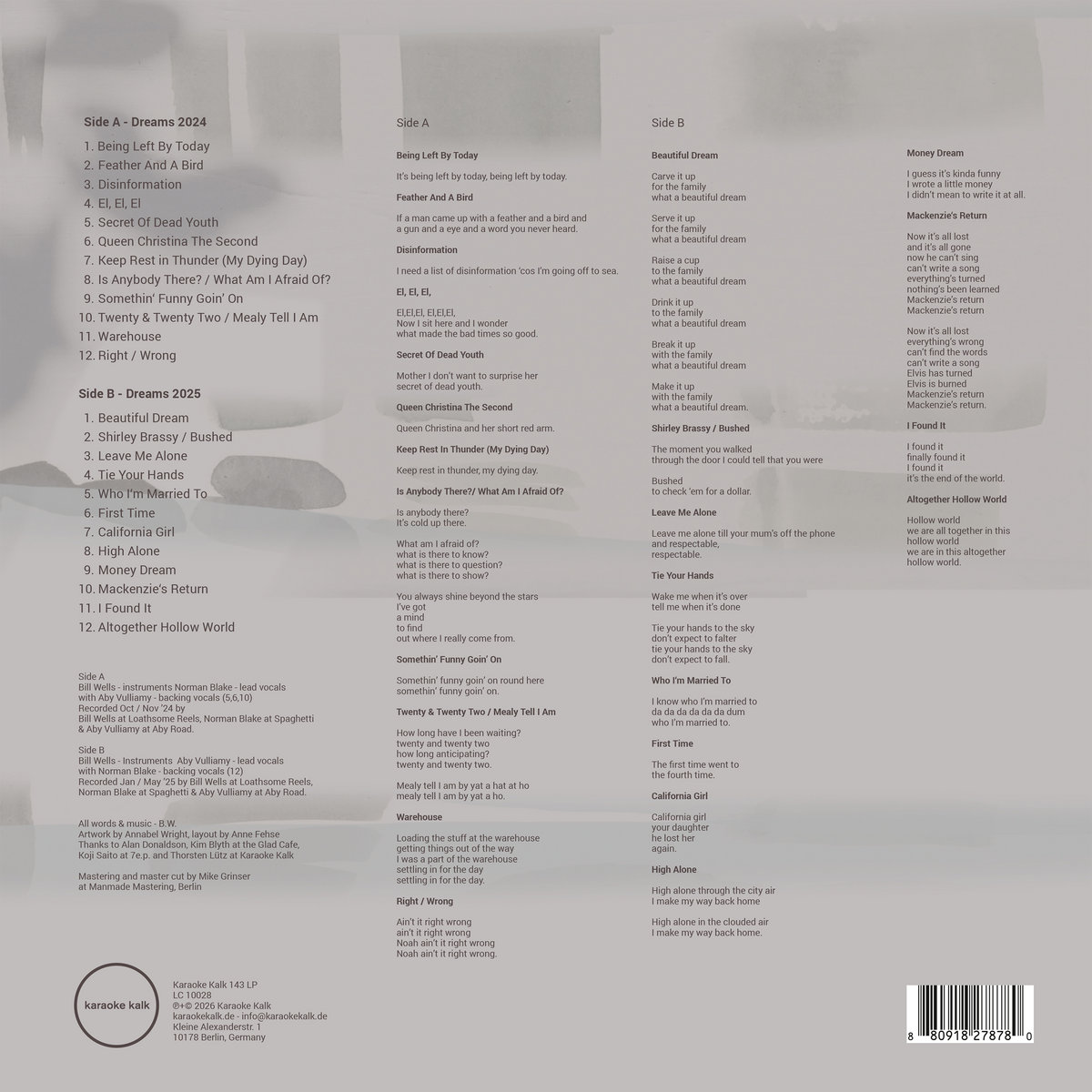Bill Wells - Dreams ’24 / ’25 (VINYL)