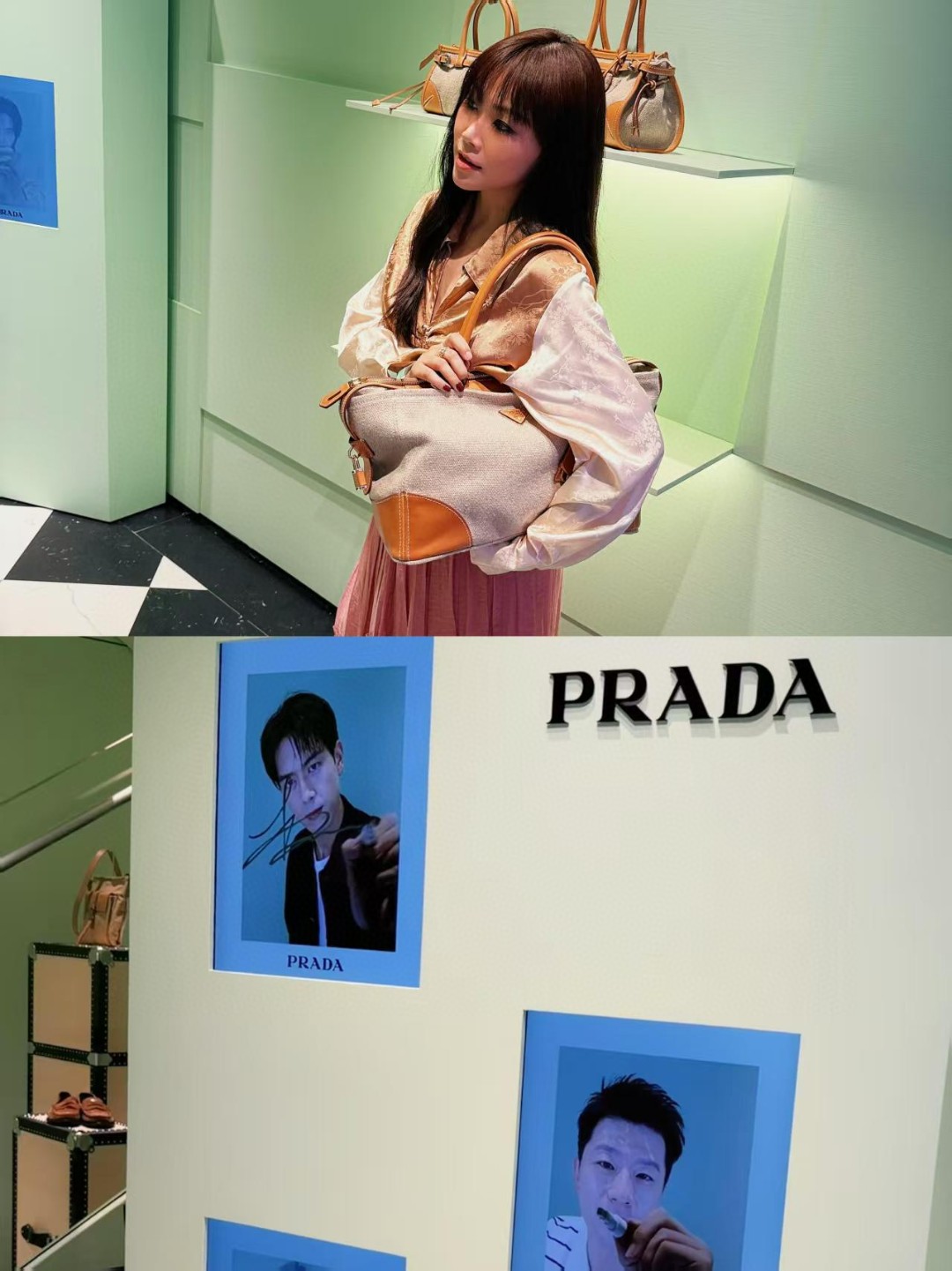 프라다 라지 린넨 가죽 토트백 로프 내츄럴 1BG659