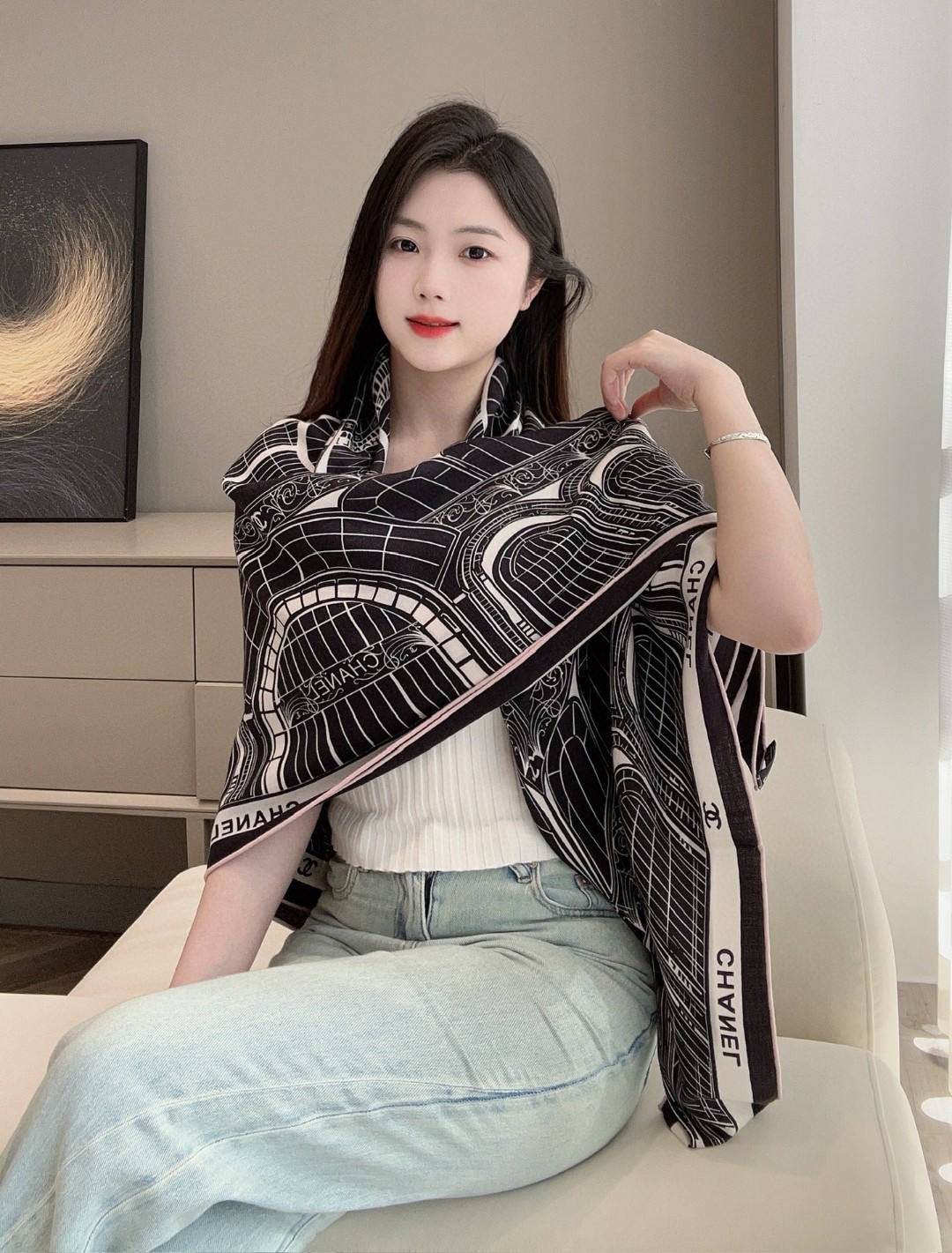 샤넬 그랑 팔레 캐시미어 숄