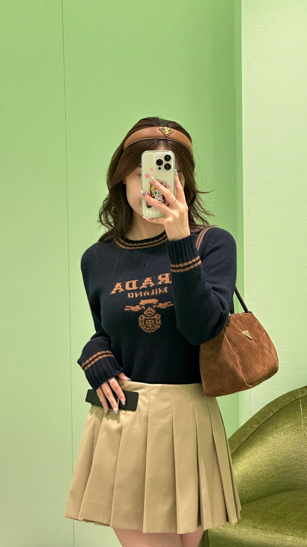 프라다 미디움 핸드백 스웨이드 가죽 1BA444