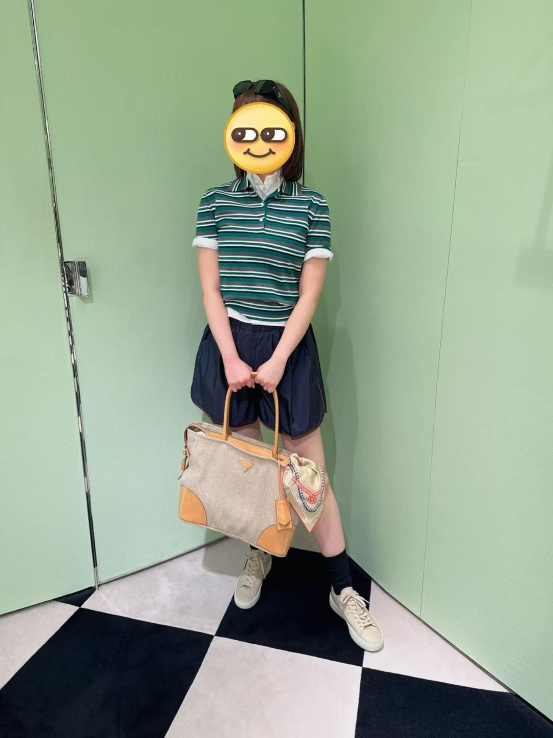 프라다 라지 린넨 가죽 토트백 로프 내츄럴 1BG659