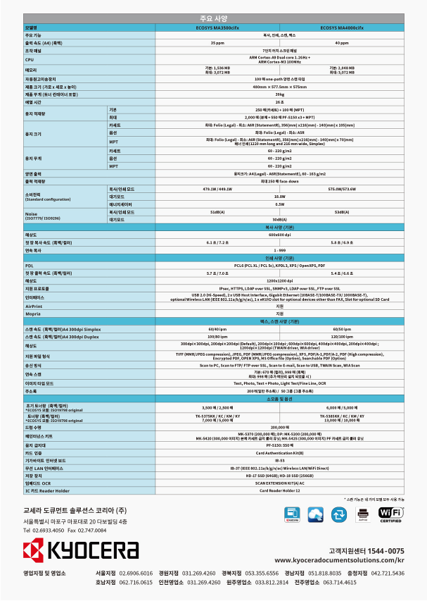 ECOSYS MA3500cifx 저렴한 교세라 A4 컬러 레이저 복합기 렌탈