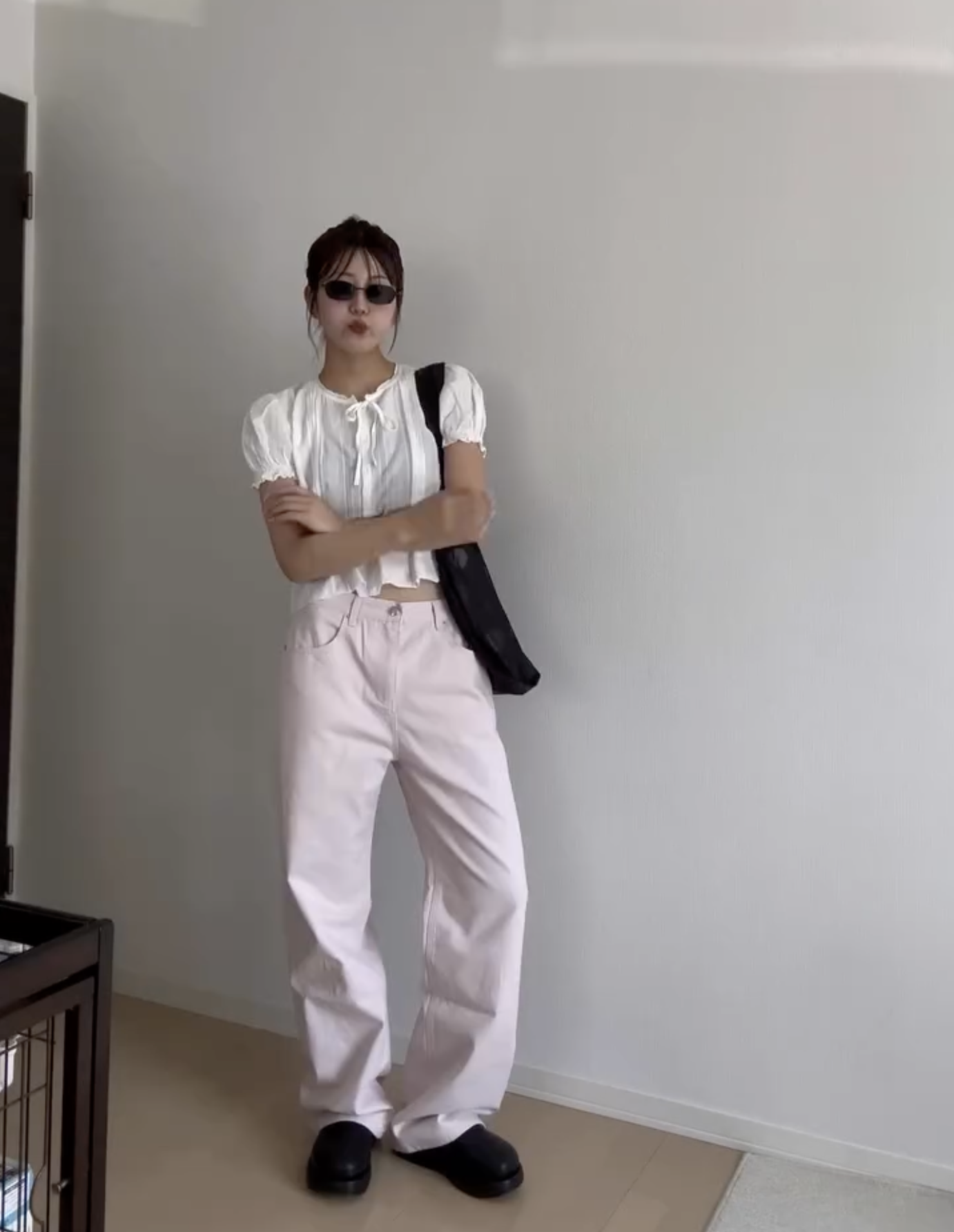 THE BARNNET arin lace puff blouse & forge wide denim pants : STO