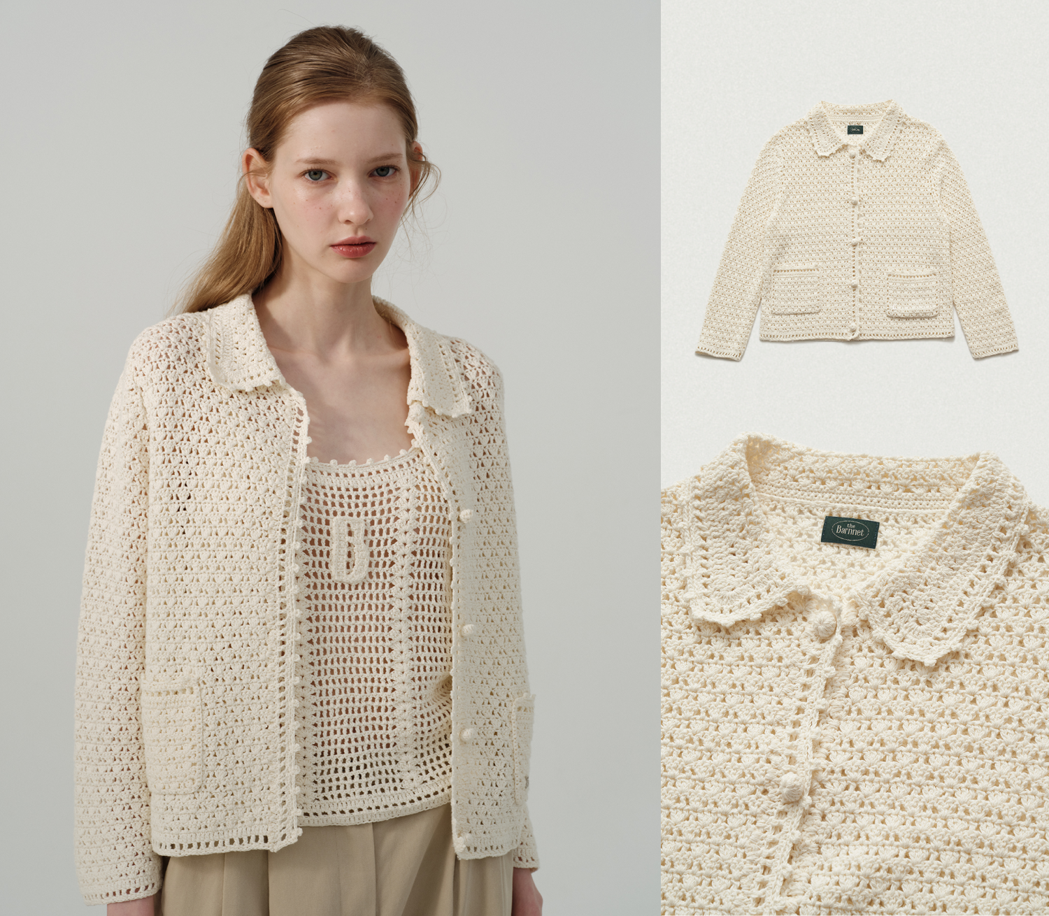 新品 The Barnnet バーネット クロシェニットカーディガン白 レース the barnnet Hand Crochet Knit Cardigan