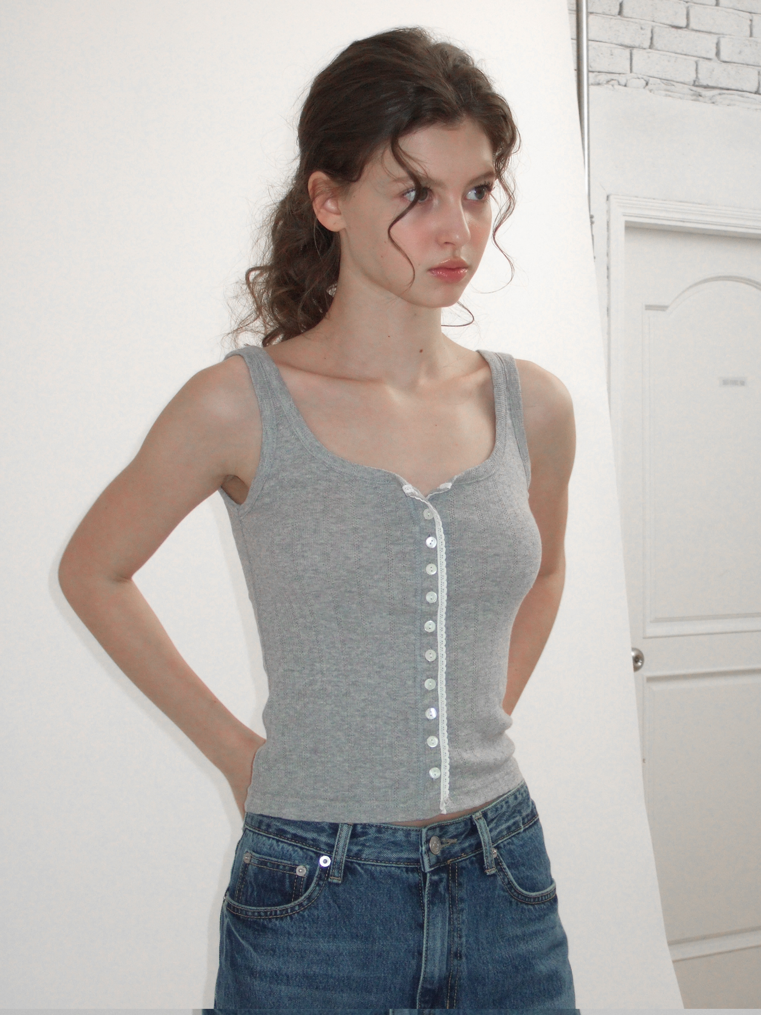 overdue flair★韓国★人気★GRUNGE YOKE GATHER LONG SKIRT overdue flair ♥ GRUNGE YOKE GATHER LONG SKIRT /追跡付