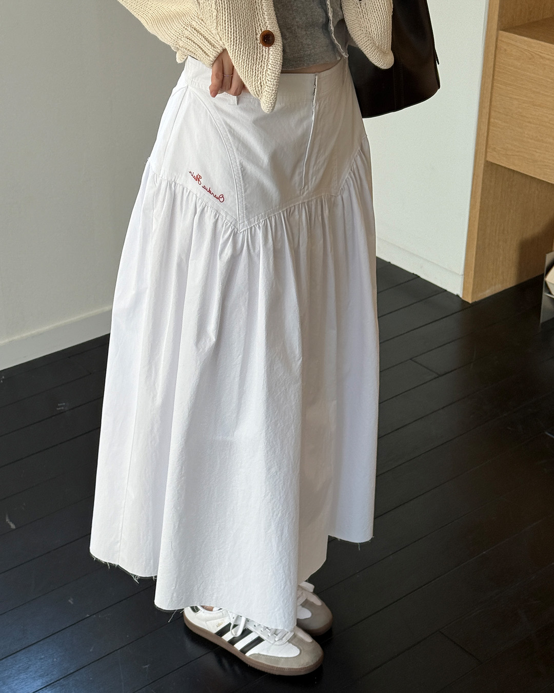 overdue flair★韓国★人気★GRUNGE YOKE GATHER LONG SKIRT overdue flair ♥ GRUNGE YOKE GATHER LONG SKIRT /追跡付