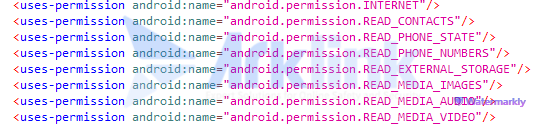 그림 2 AndroidMainfest.xml 내 권한 선언