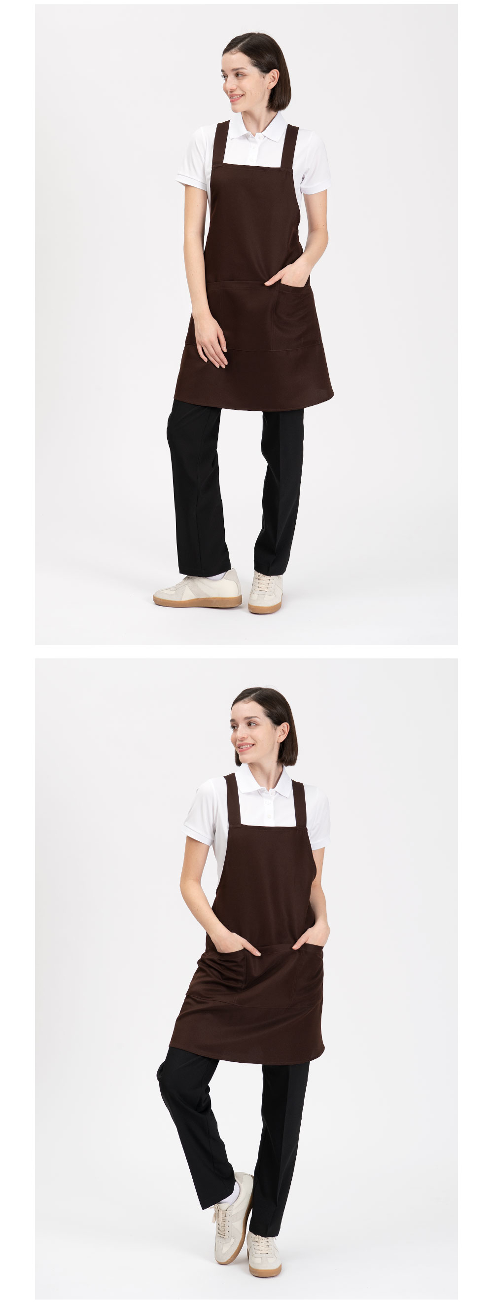 X형 주방 앞치마 갈색 착용컷