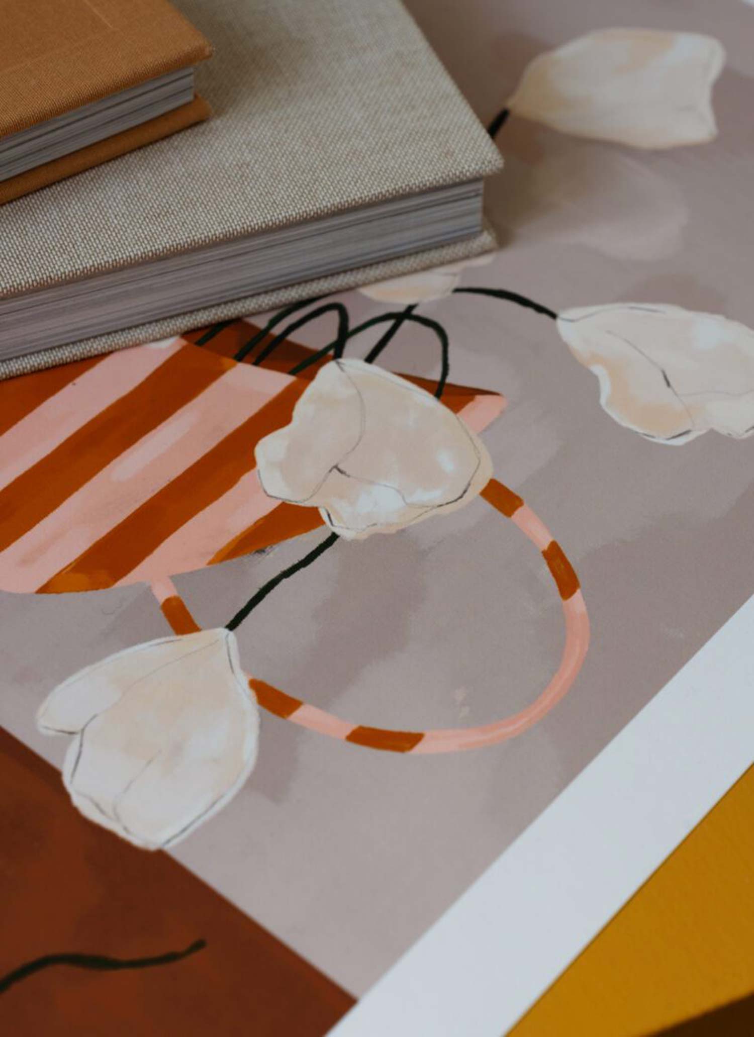 프랭키 펜윌 White Flowers in Striped Vase 꽃 화병 그림 아트포스터 인테리어포스터 거실 액자