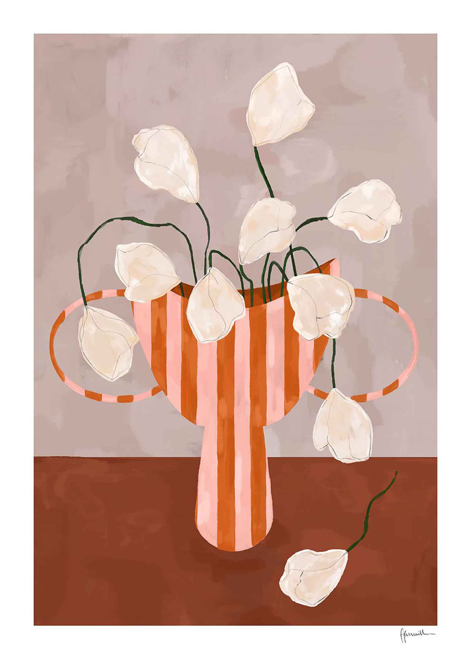 프랭키 펜윌 White Flowers in Striped Vase 꽃 화병 그림 아트포스터 인테리어포스터 거실 액자