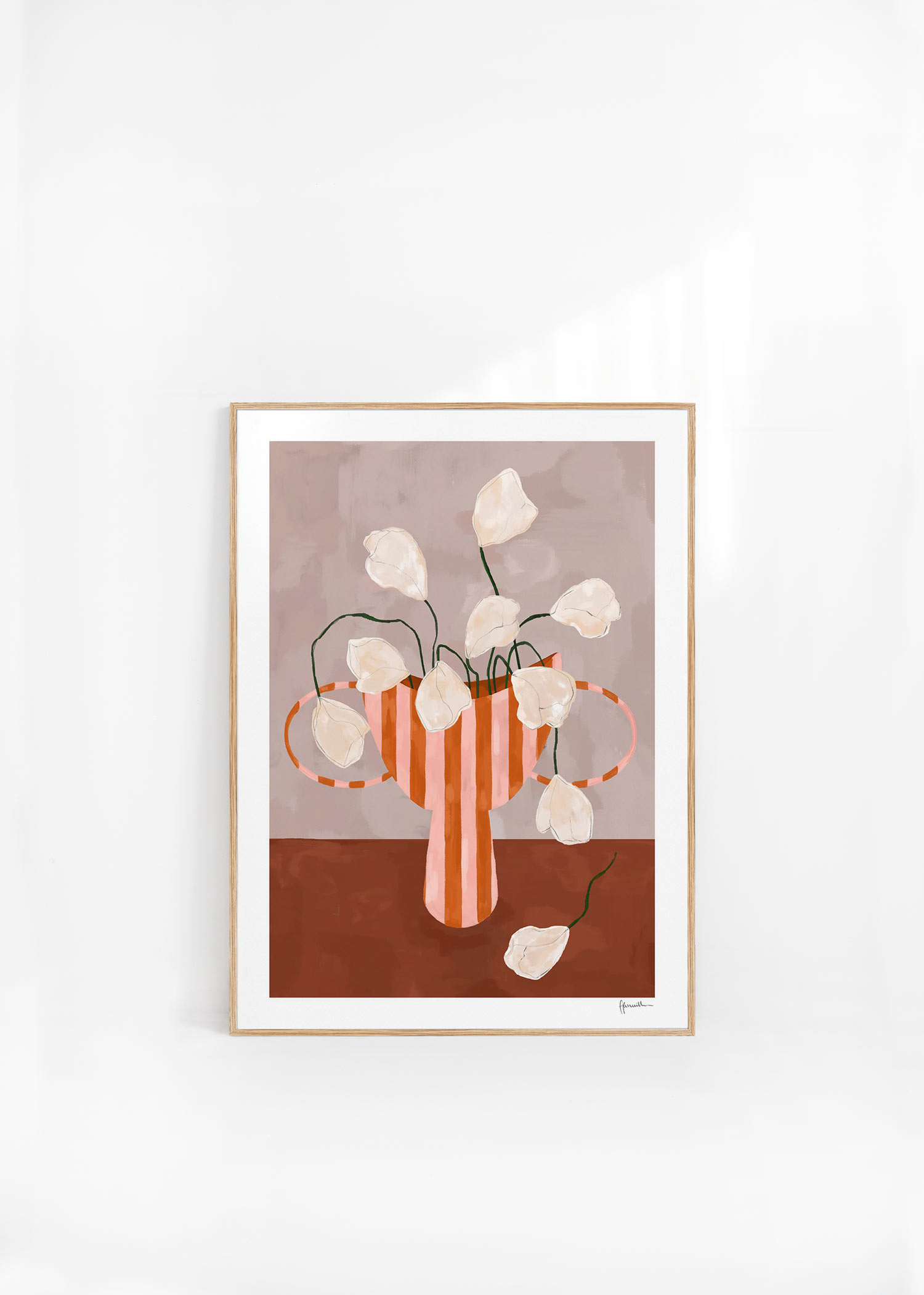 프랭키 펜윌 White Flowers in Striped Vase 꽃 화병 그림 아트포스터 인테리어포스터 거실 액자