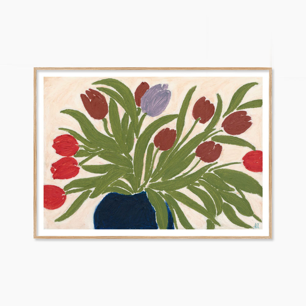 아닌 세실리 이베르센 Anine Cecilie Iversen Tulips in a Blue Vase 튤립 꽃 화병 그림 아트포스터 인테리어포스터 거실 액자
