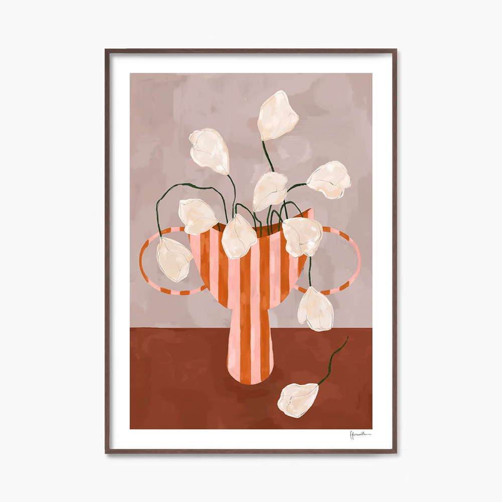 프랭키 펜윌 White Flowers in Striped Vase 꽃 화병 그림 아트포스터 인테리어포스터 거실 액자