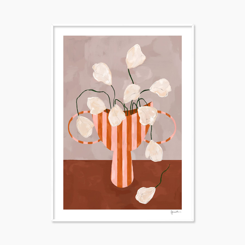 프랭키 펜윌 White Flowers in Striped Vase 꽃 화병 그림 아트포스터 인테리어포스터 거실 액자