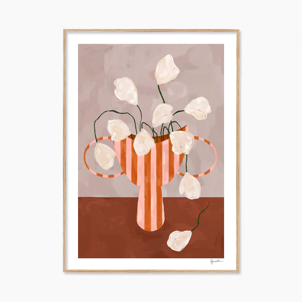 프랭키 펜윌 White Flowers in Striped Vase 꽃 화병 그림 아트포스터 인테리어포스터 거실 액자