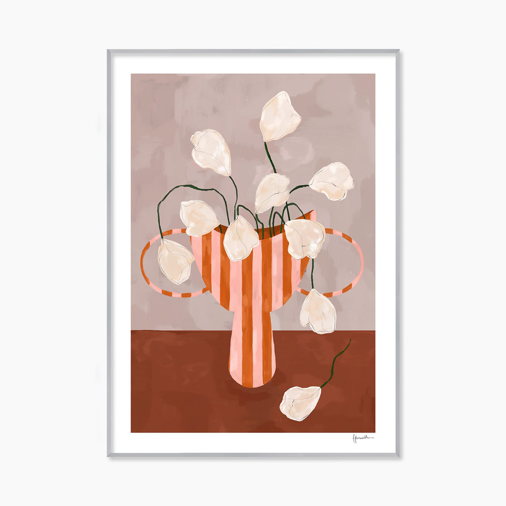 프랭키 펜윌 White Flowers in Striped Vase 꽃 화병 그림 아트포스터 인테리어포스터 거실 액자