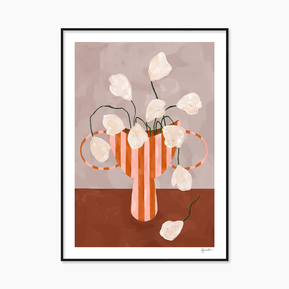프랭키 펜윌 White Flowers in Striped Vase 꽃 화병 그림 아트포스터 인테리어포스터 거실 액자