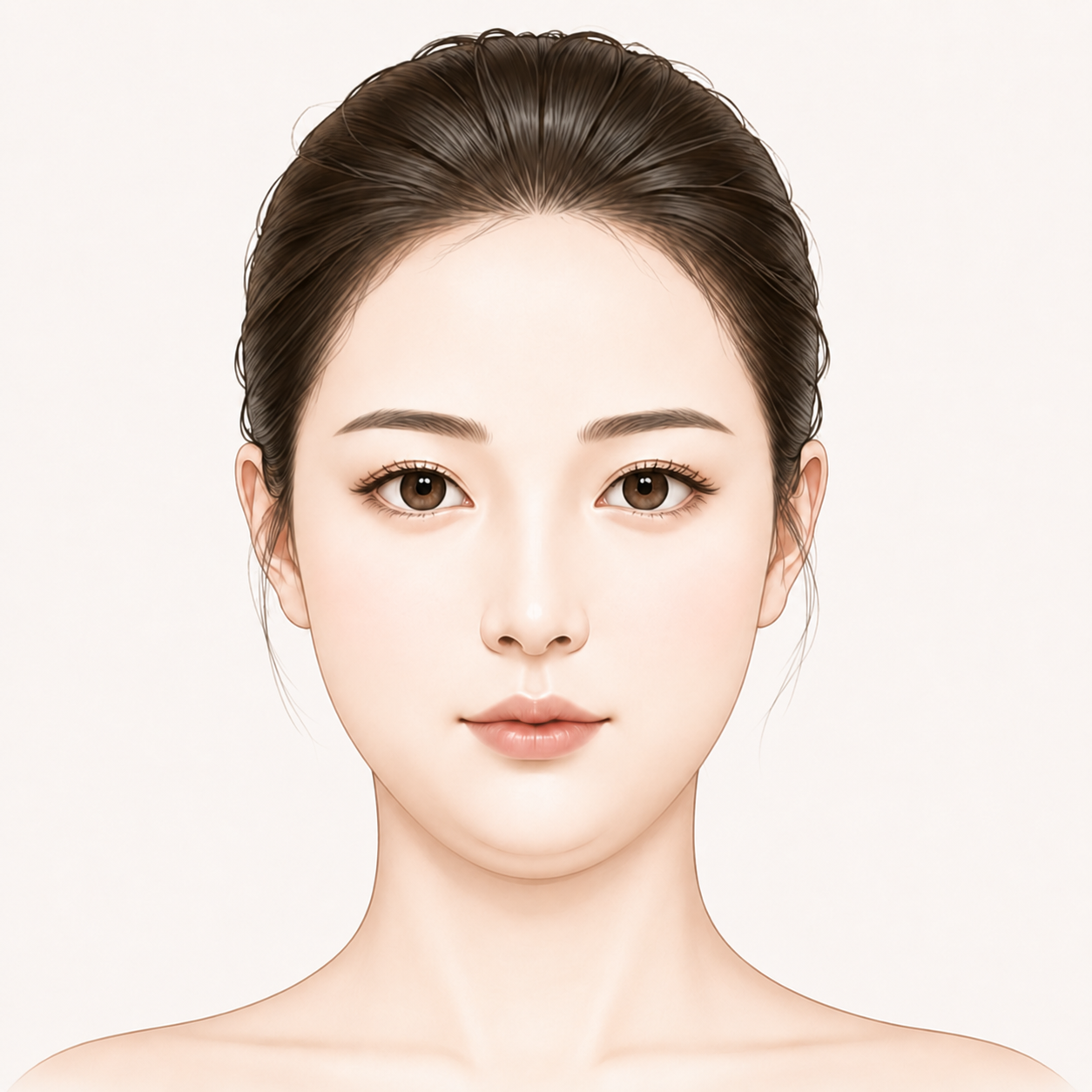 턱살이 조금 붙은 보통 턱선 여성 얼굴 예시