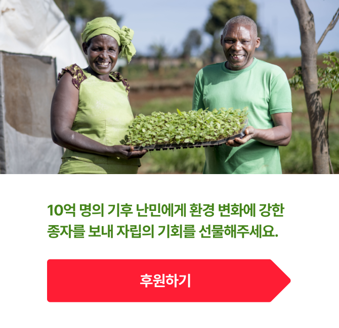 10억 명의 기후 난민에게 환경 변화에 강한 종자를 보내 자립의 기회를 선물해주세요. 