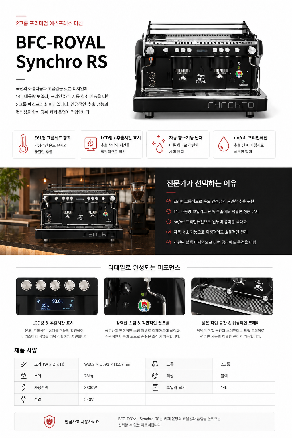 BFC ROYAL Synchro RS 2그룹 업소용 반자동 커피머신