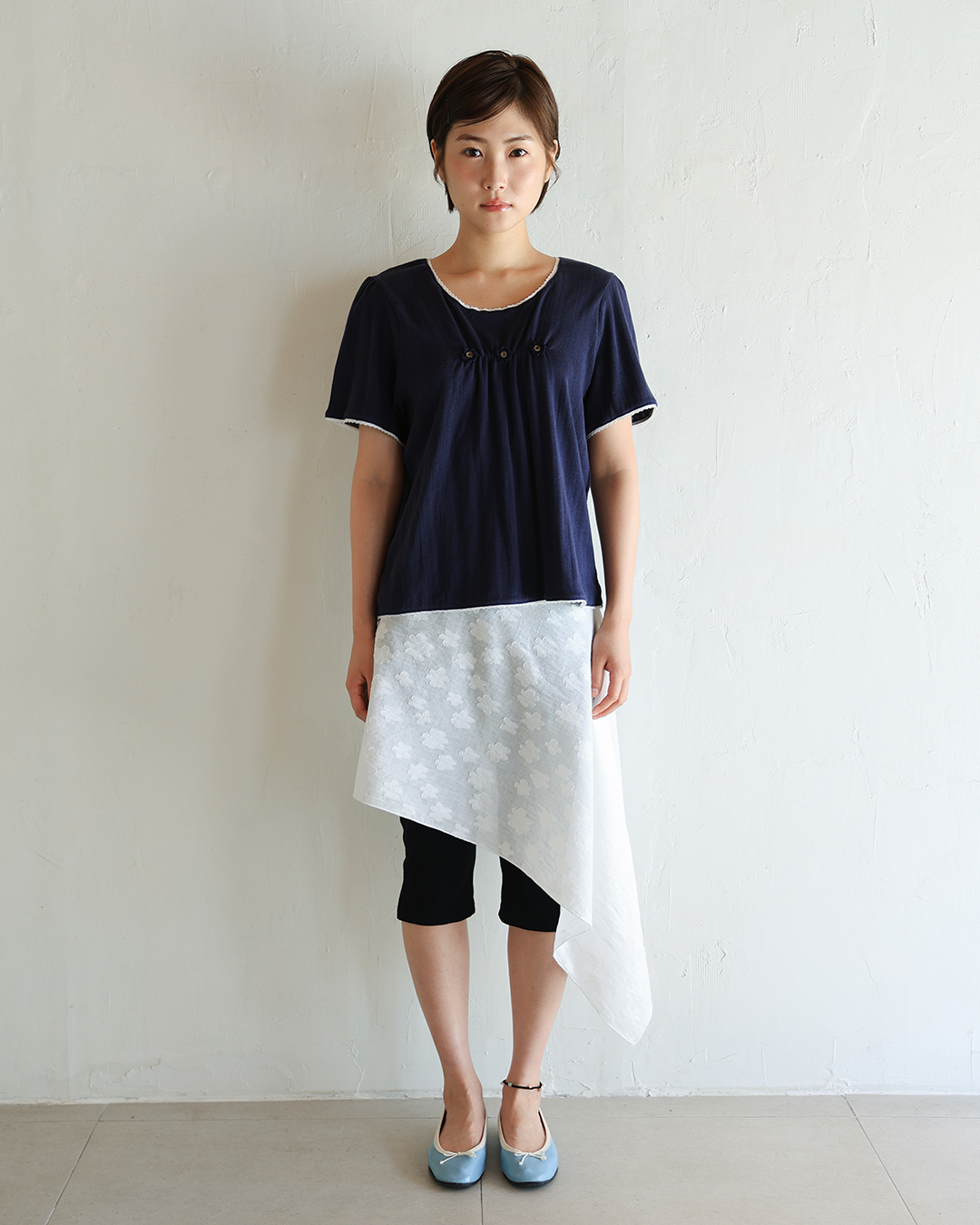 LACE BLOUSE TEE : NAVY