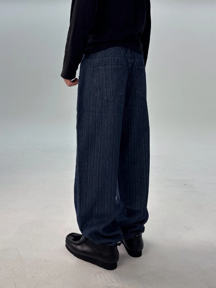 XLサイズ PUSH ワイドとネイビーパンツ ブラック ストライプ デニム XLサイズ PUSH ワイドとネイビーパンツ ブラック ストライプ デニム XL