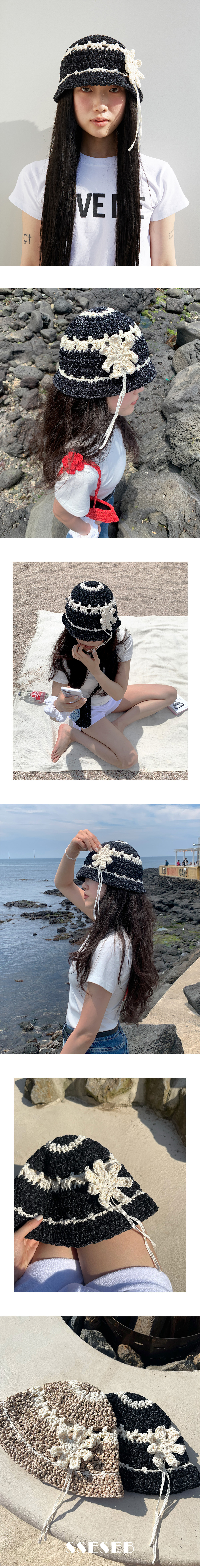 Flower cotton bucket hat - Black