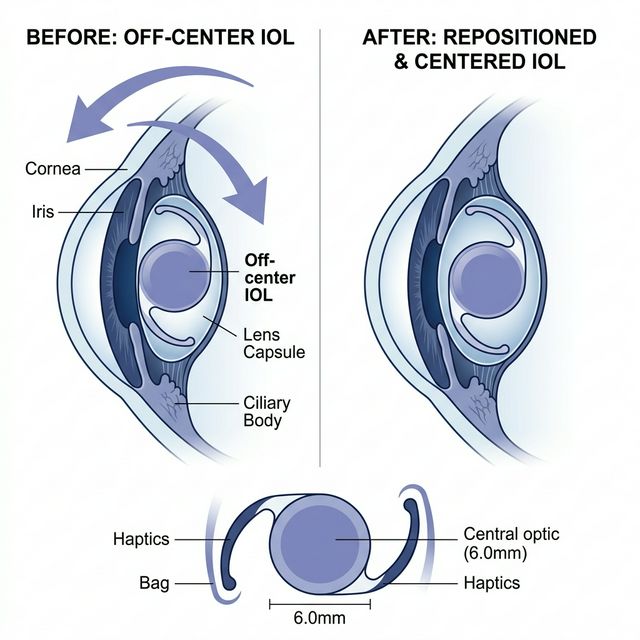 IOL 중심 정렬 Before/After 모식도