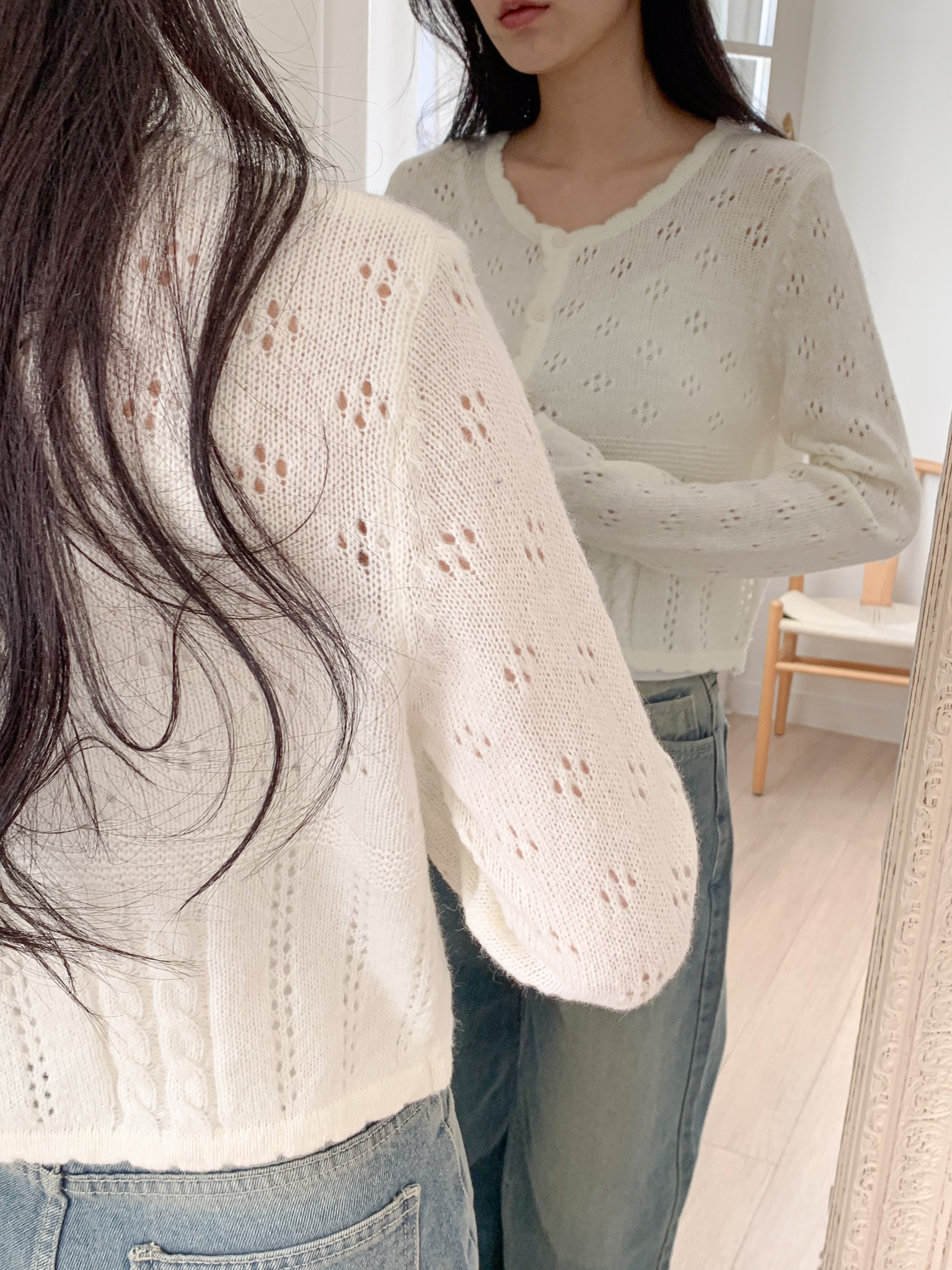 [국내제작/저퀄비교불가]라운드 프릴 펀칭 꽈배기 니트 가디건 상세 이미지 18