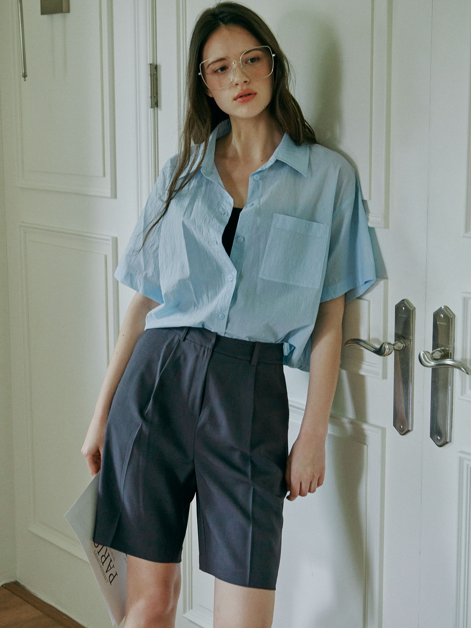 2211 ONE TUCK HALF PANTS (D/GREY)