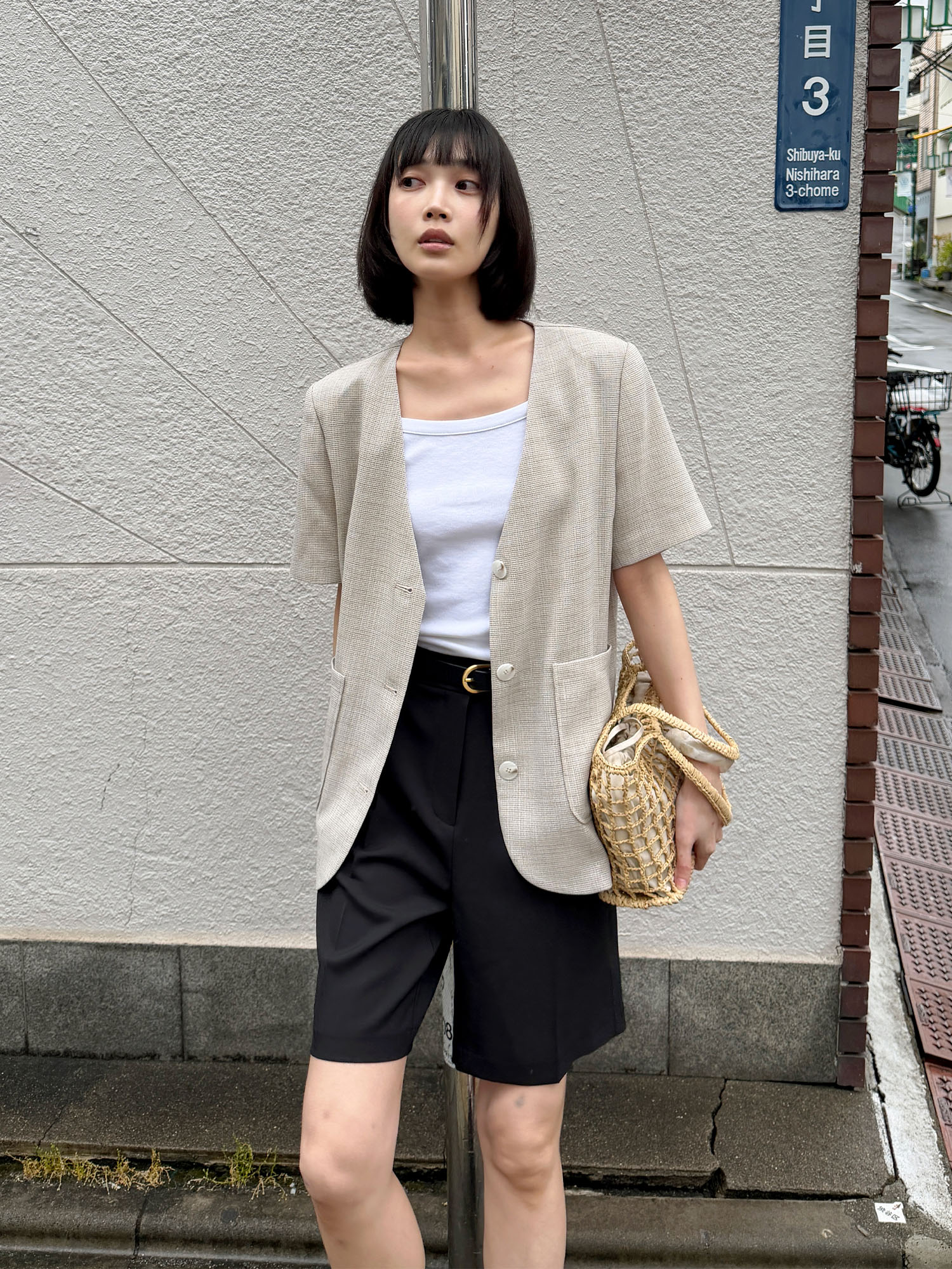 6610 NOCOLLAR HALF SLEEVE JACKET (BEIGE)