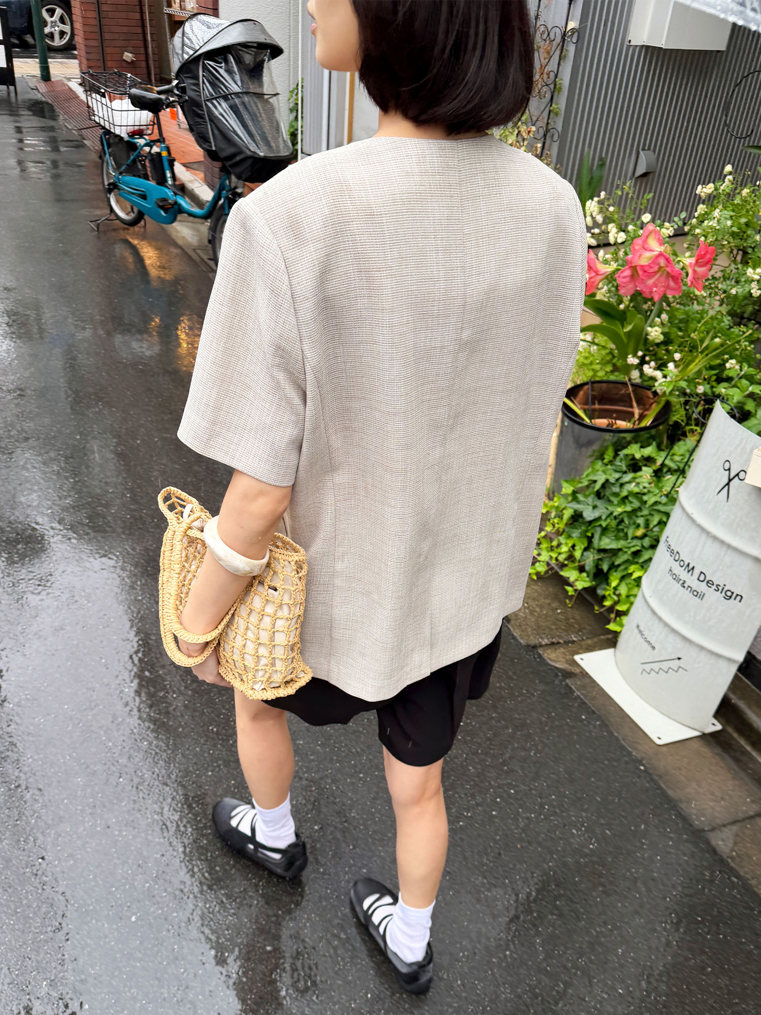 6610 NOCOLLAR HALF SLEEVE JACKET (BEIGE)