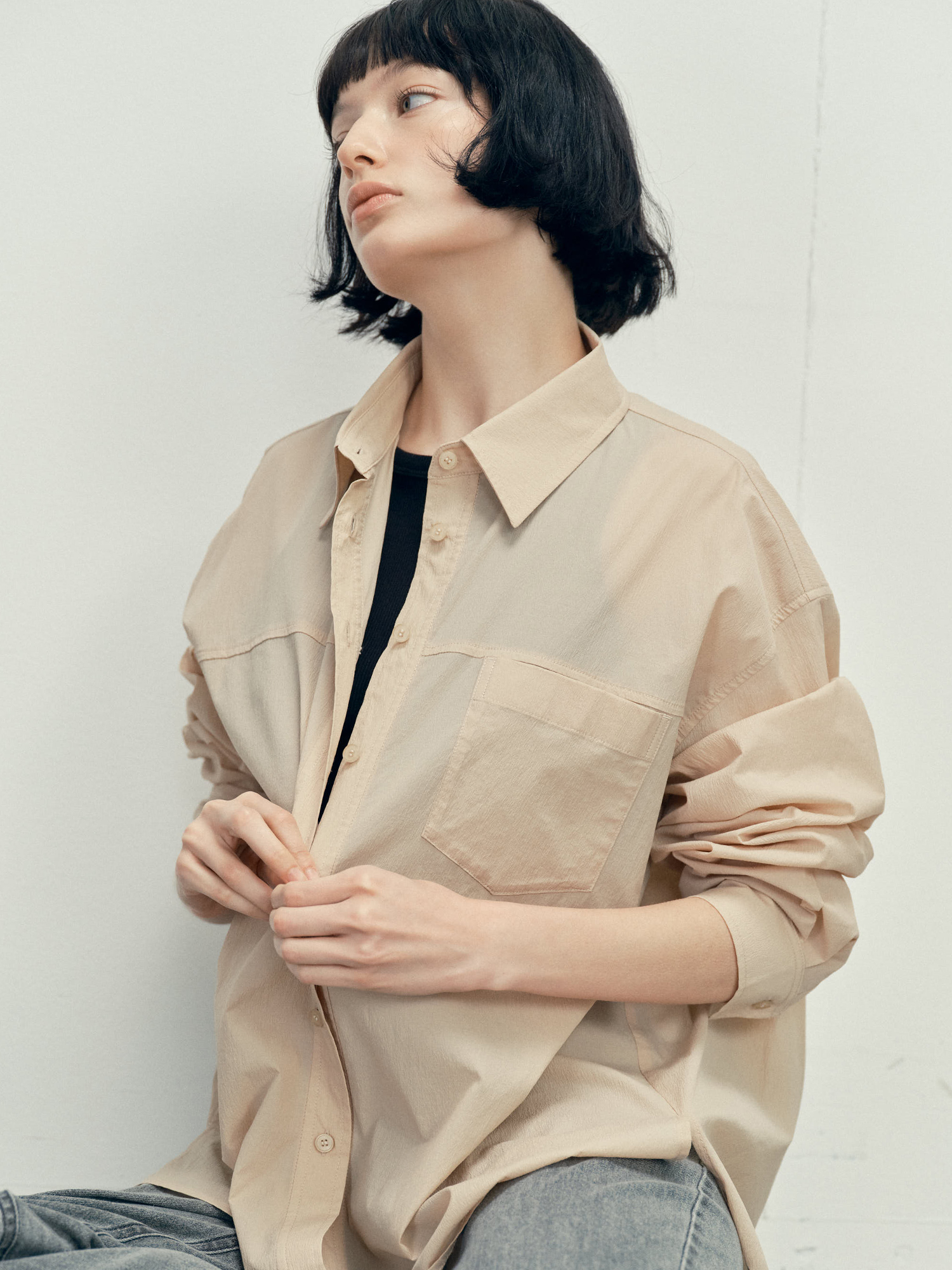 4121 SUMMER NYLON OVER FIT SHIRT (BEIGE)