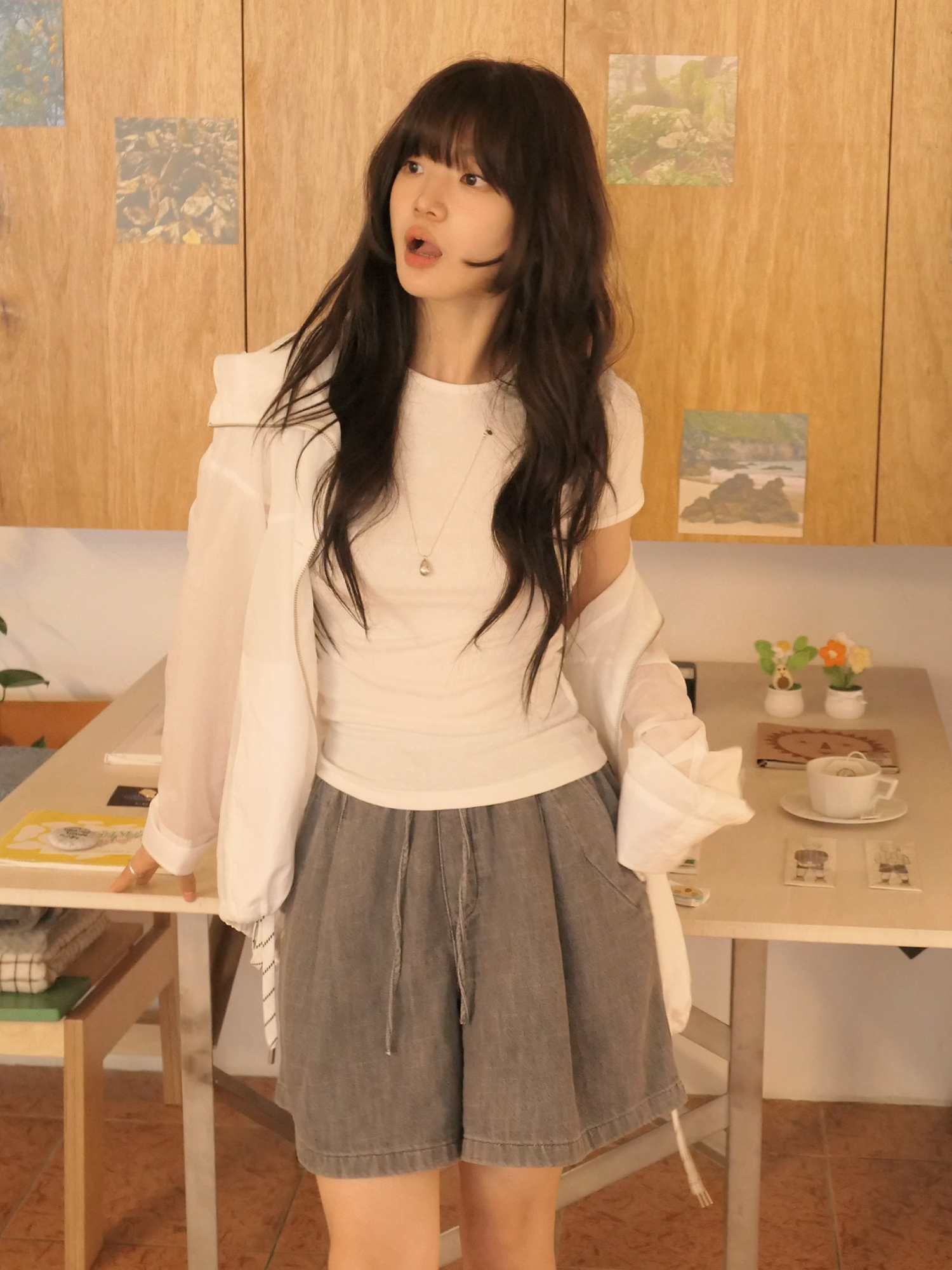 9206 LIGHTWEIGHT HALF DENIM PANTS (GRAY)